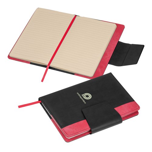 Carnet rouge avec fermeture magntique et marque-page ruban.