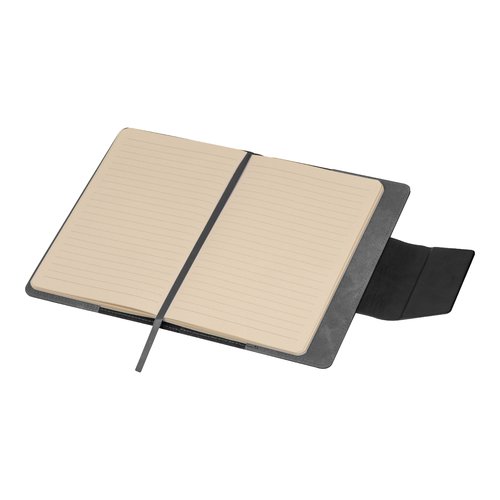 Carnet anthracite avec lastique et marque-page.