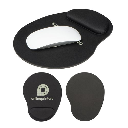 Tapis de souris noir en tissu avec repose-poignet.