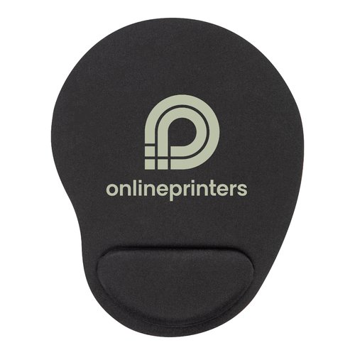 Tapis de souris noir avec repose-poignet pour une utilisation ergonomique.