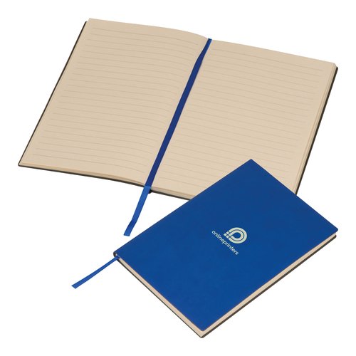 Carnet bleu  couverture rigide avec marque-page ruban.