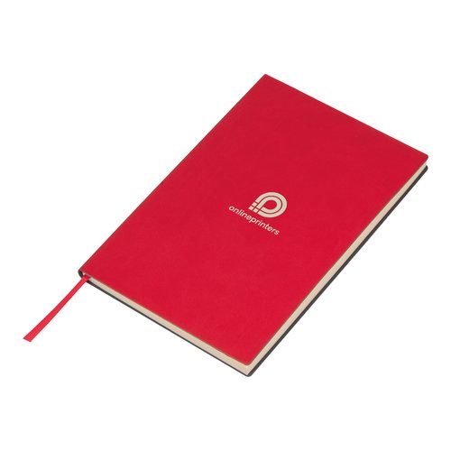 Carnet rouge avec couverture rigide et marque-page ruban.
