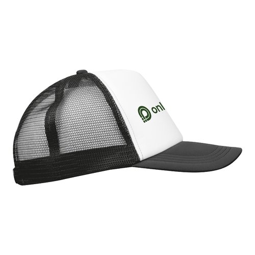 Casquette de camionneur noire avec maille et fermeture rglable.