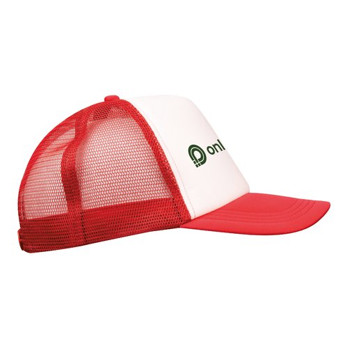 Casquette de camionneur rouge en maille avec fermeture rglable.