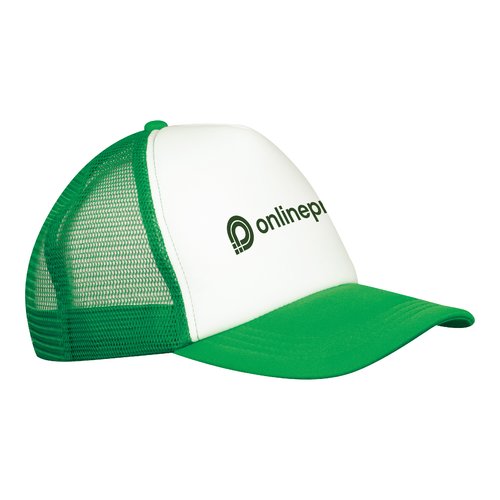 Casquette de camionneur verte avec maille et fermeture rglable.