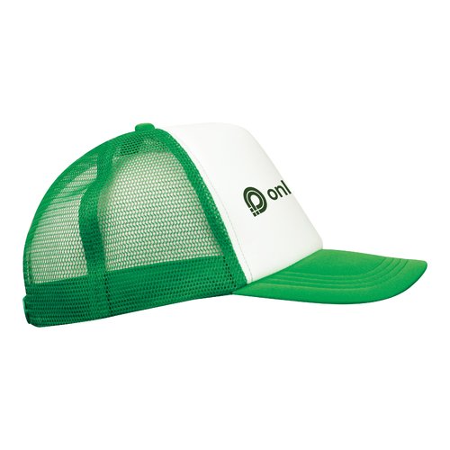 Casquette de camionneur verte avec maille et fermeture rglable.