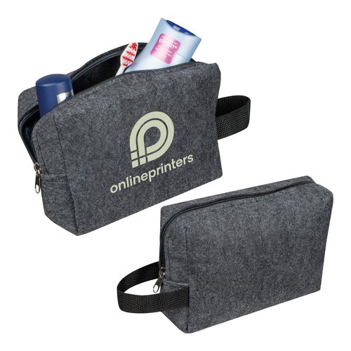 Trousse de toilette anthracite en feutre avec fermeture clair et poigne.