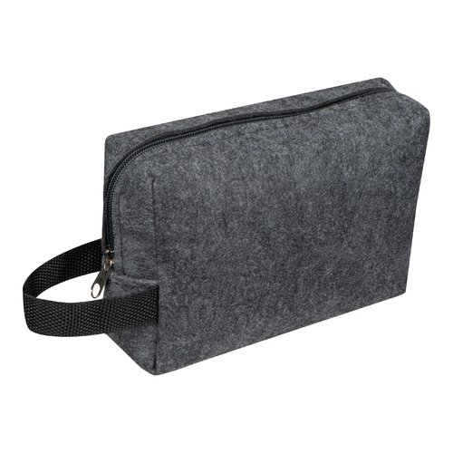 Trousse de toilette anthracite en feutre avec fermeture clair et poigne.