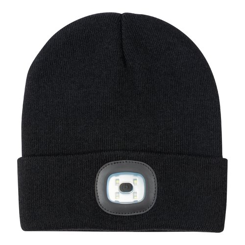 Bonnet tricot noir avec lumire LED.