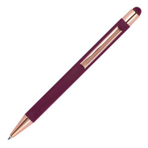 Stylo  bille bordeaux avec stylet tactile et clip.