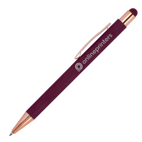 Stylo  bille bordeaux en mtal avec stylet tactile et clip.
