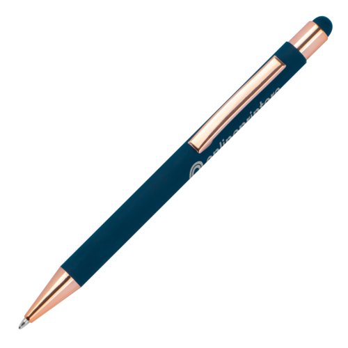 Stylo  bille en mtal bleu fonc avec embout tactile.