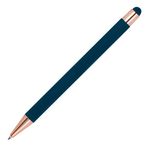 Stylo  bille bleu fonc avec stylet tactile et lments en mtal.