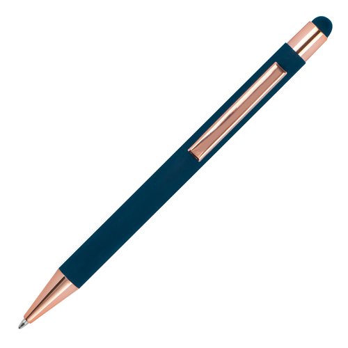 Stylo  bille bleu fonc avec stylet tactile et clip.