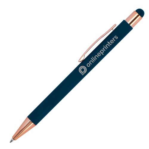 Stylo  bille en mtal bleu fonc avec stylet tactile et clip.