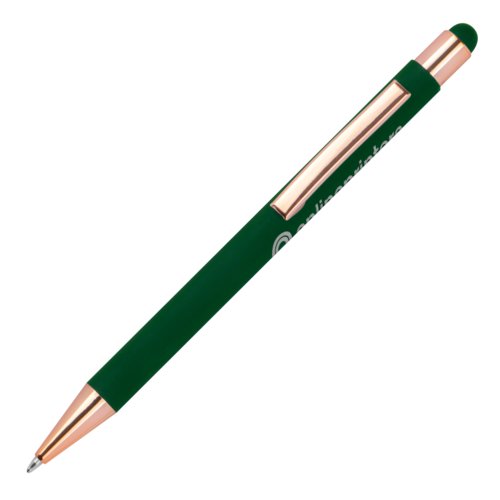 Stylo  bille vert fonc avec stylet tactile et clip.