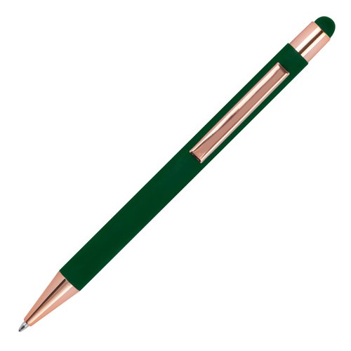 Stylo  bille vert fonc avec stylet tactile et clip.
