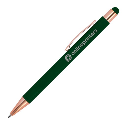 Stylo  bille en mtal vert avec stylet tactile et clip.