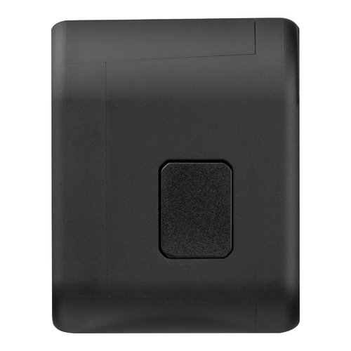 Adaptateur de voyage noir avec prises interchangeables.