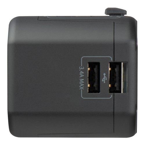 Adaptateur de voyage noir avec ports USB.