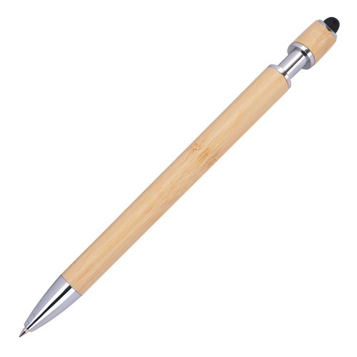 Stylo  bille beige en bambou avec des dtails en mtal.