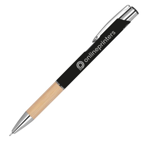 Stylo gel recycl noir avec clip et mcanisme  bouton-poussoir.