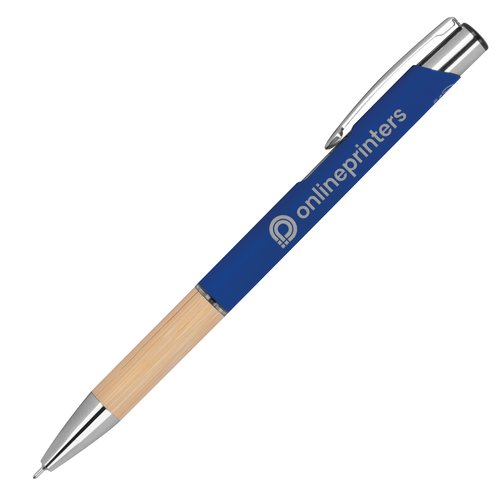 Stylo gel bleu recycl avec bouton poussoir.