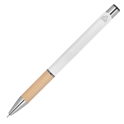 Stylo gel recycl blanc avec mcanisme  poussoir.