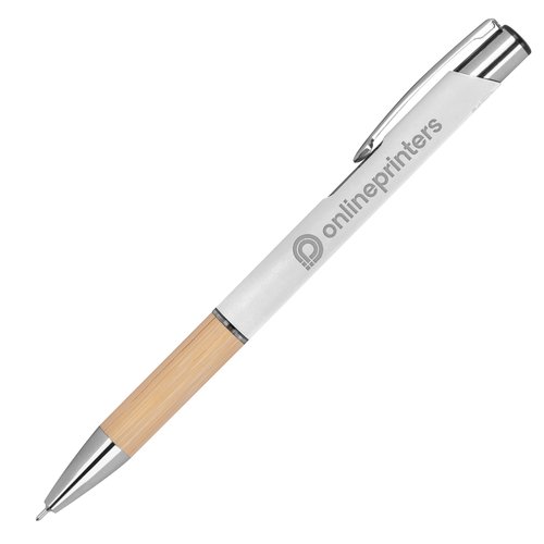 Stylo gel blanc recycl avec clip et mcanisme  bouton-poussoir.