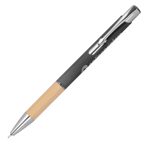 Stylo gel recycl anthracite avec lments en mtal.
