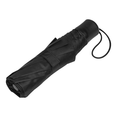 Parapluie de poche noir en RPET avec dragonne.