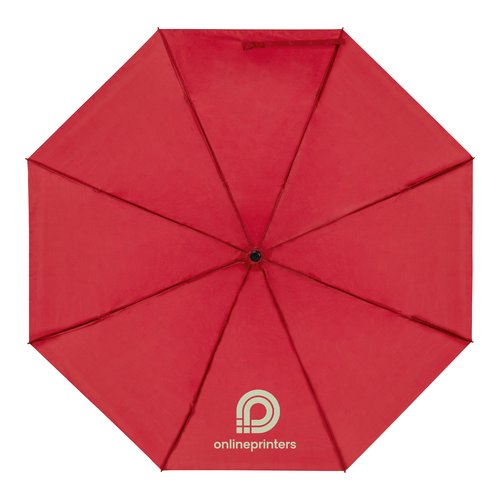 Parapluie de poche rouge en RPET avec housse et poigne.