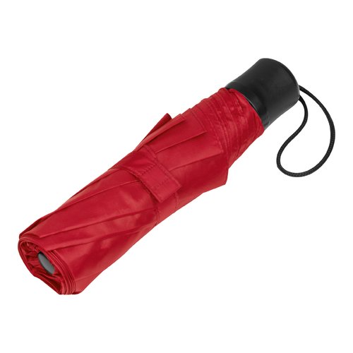 Parapluie de poche rouge en RPET avec dragonne.
