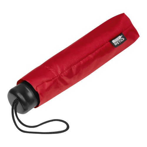 Parapluie de poche rouge en RPET avec dragonne.