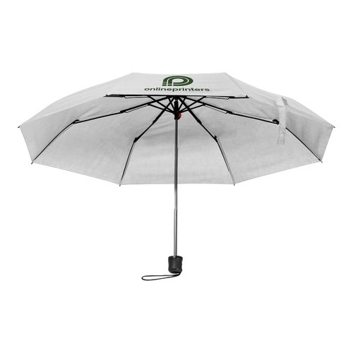 Parapluie pliant blanc en RPET avec dragonne.