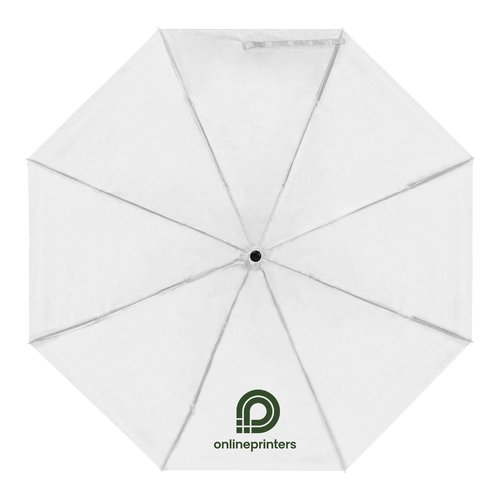Parapluie de poche blanc en RPET avec housse et poigne.