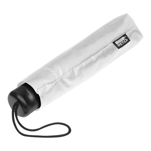 Parapluie de poche blanc en RPET avec cordon de transport.