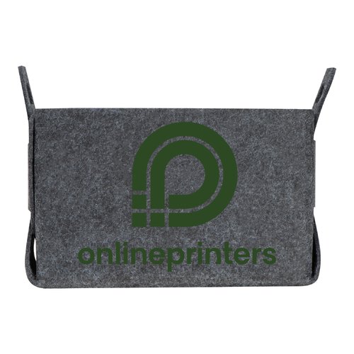 Panier pliable gris en RPET avec poignes de transport.