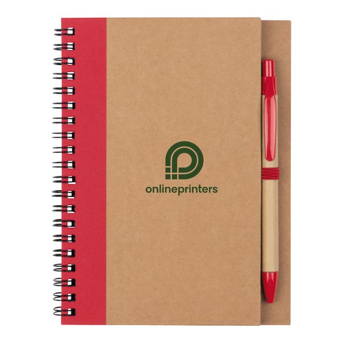 Bloc-notes rouge avec reliure spirale.