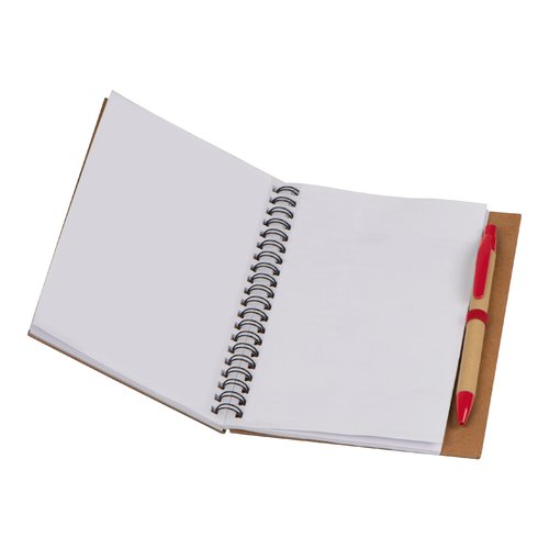 Bloc-notes  spirale rouge avec porte-stylo.