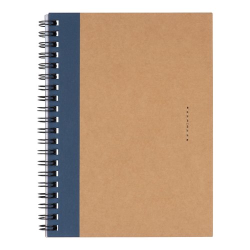 Bloc-notes bleu fonc avec reliure spirale.