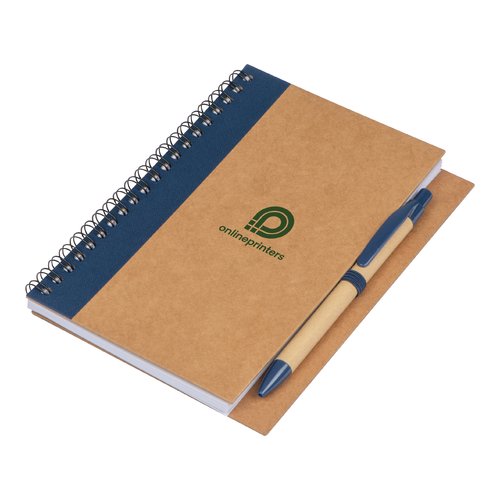 Bloc-notes bleu fonc avec reliure spirale.