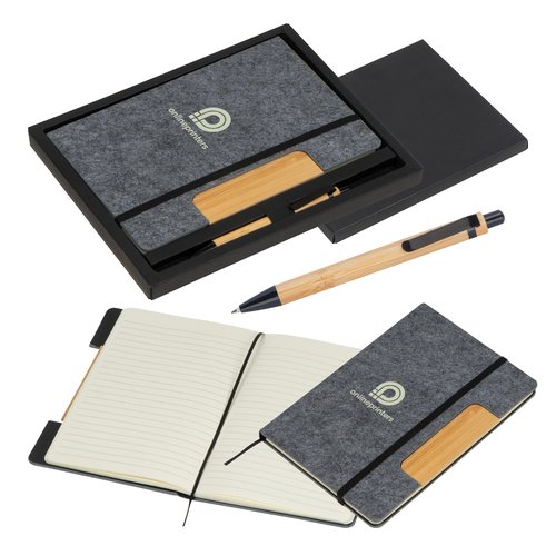 Ensemble de cahiers en feutre gris argent avec stylo et coffret cadeau.