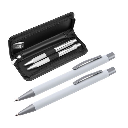 Ensemble d'criture blanc avec stylo  bille et tui.