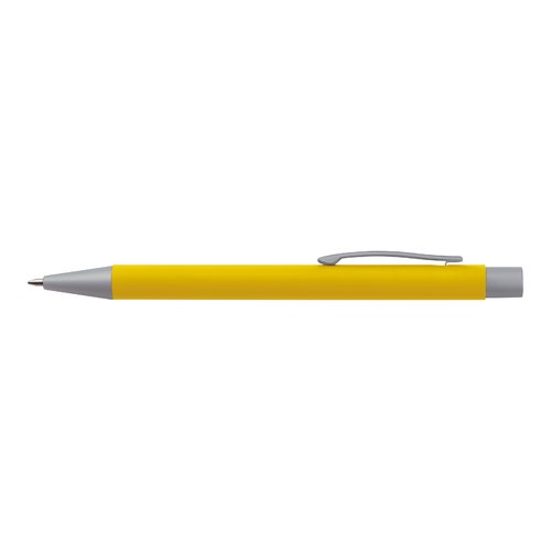 Ensemble d'criture jaune avec stylo  bille, crayon et rgle.