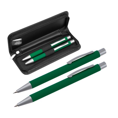 Set d'criture vert avec stylo  bille et tui.