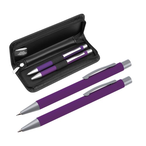 Ensemble d'criture violet avec stylo  bille et tui.