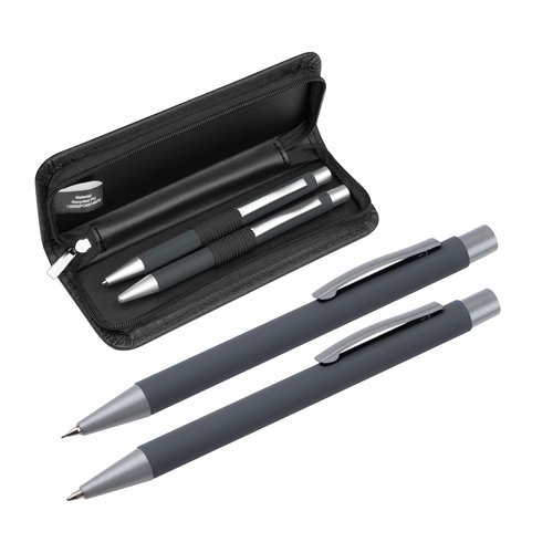 Ensemble d'criture anthracite avec stylo  bille, crayon et tui zipp.
