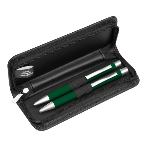 Ensemble d'criture vert fonc en cuir PU avec fermeture clair.