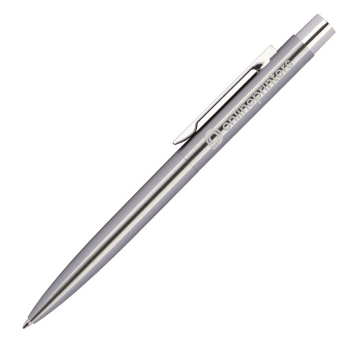 Stylo  bille argent en acier inoxydable avec clip et mcanisme  poussoir.